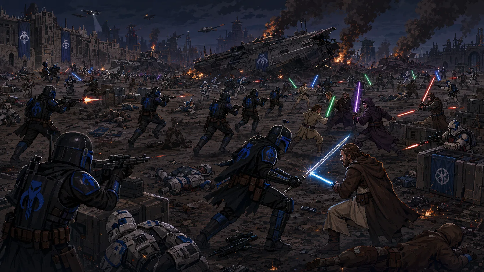 Mandalorian warriors on the battlefield